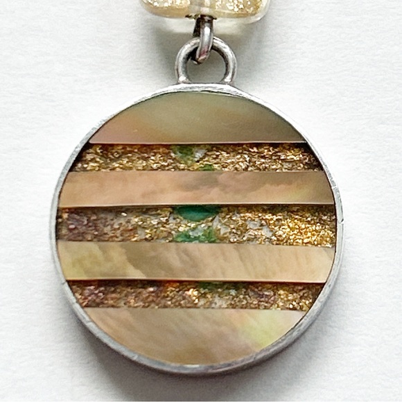 Vintage Signed Sandy Baker Sunstone Abalone Sterling Silver Necklace - Picture 7 of 12